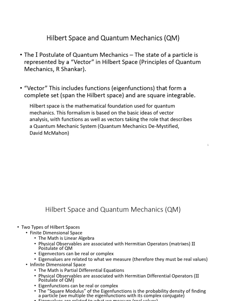 3 - Hilbert Space and Quantum Mechanics | PDF | Quantum Mechanics ...
