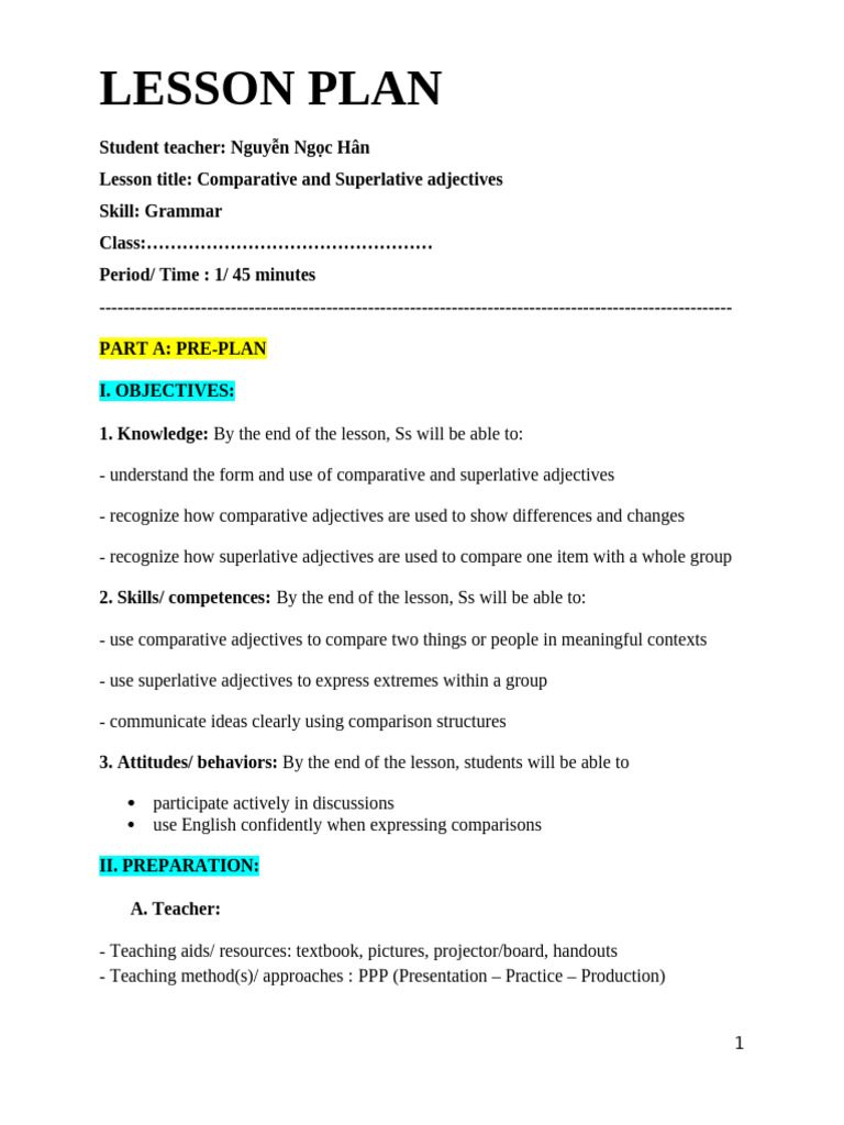 2-LESSON PLAN - (New Format 2021) - by Mr. Thanh | PDF | Adjective ...