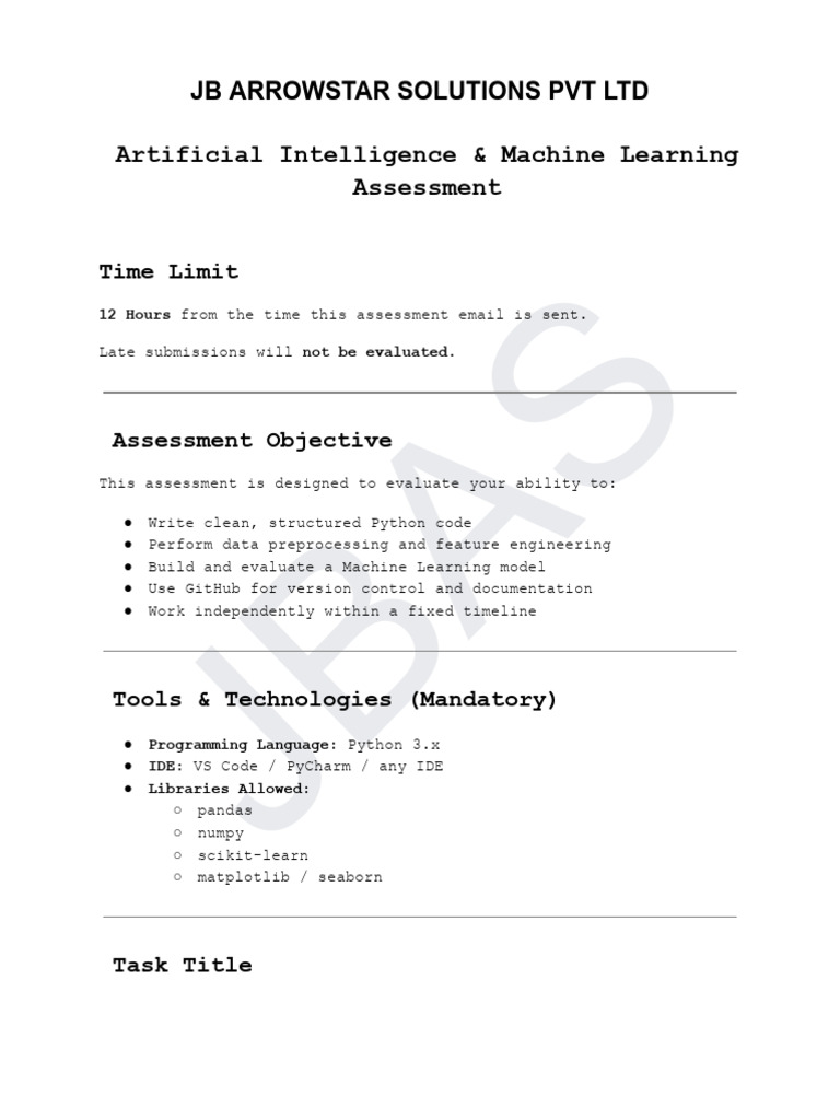 Artificial Intelligence & Machine Learning Assessment | PDF | Machine ...