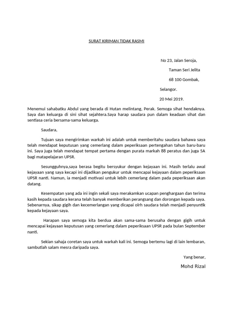 Surat Kiriman Tidak Rasmi | PDF