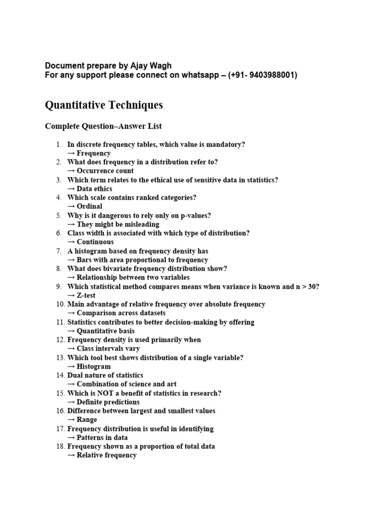 Quantitative Techniques Complete MCQ Question Bank (With Answers) | PDF ...