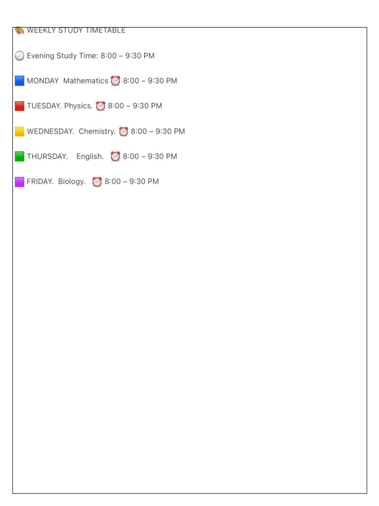 ? Weekly Study Timetable | PDF