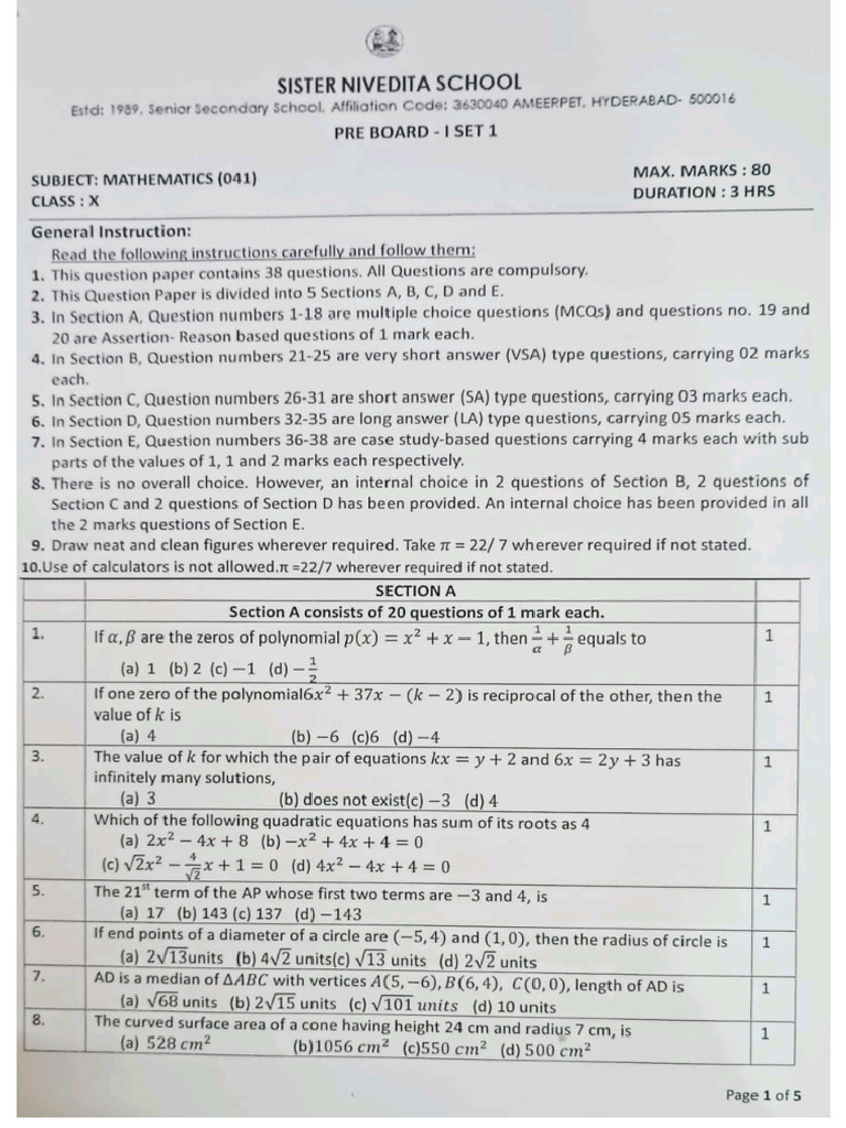 maths PB 1 set 1 | PDF
