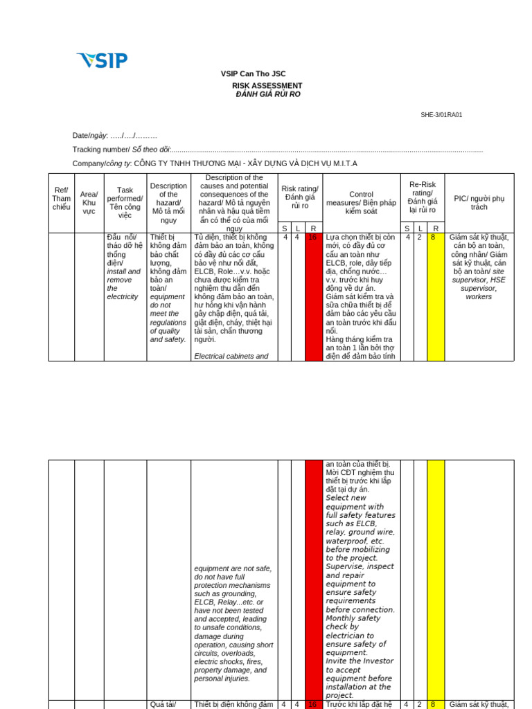 She-3 01ra01 Risk Assessment - Đấu Nối Điện | PDF