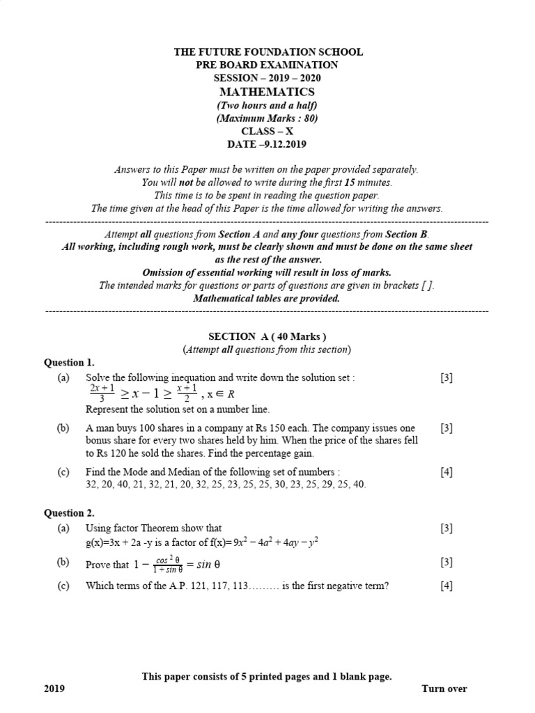 2019 Pre Board MAT 10 Set 1 | PDF | Triangle | Angle