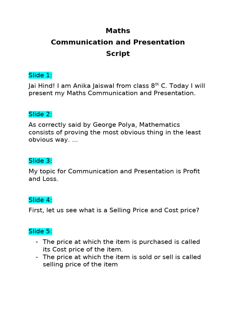 Communication and Presentation Maths Script | PDF