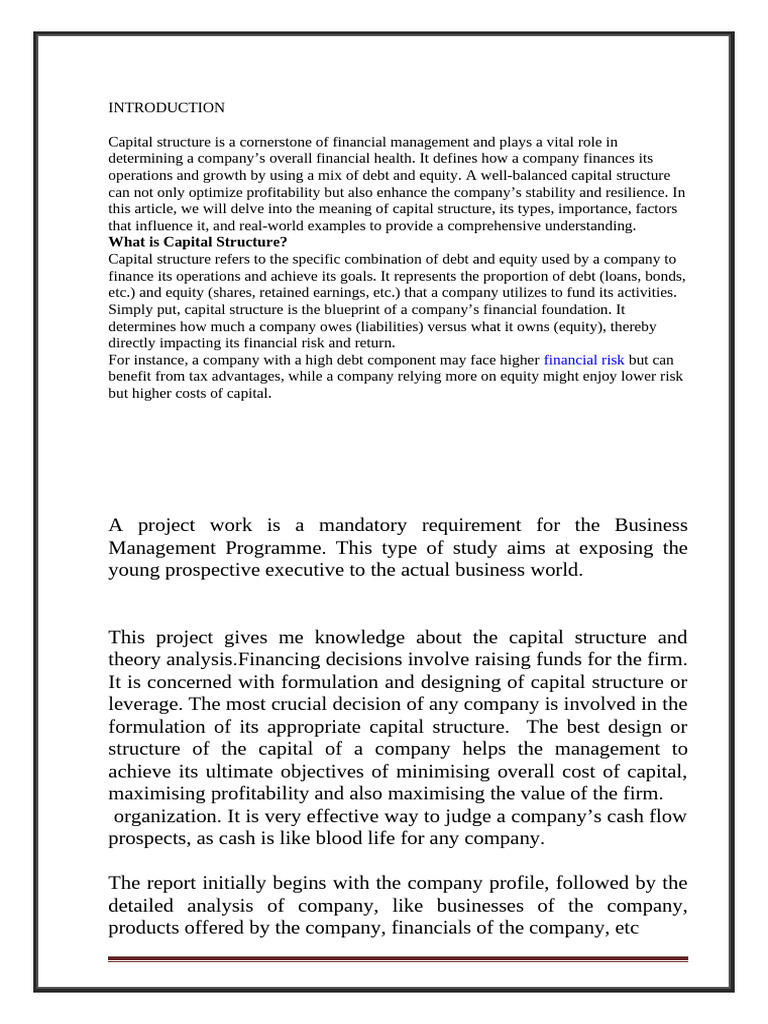 Mba Project5 | PDF | Capital Structure | Business