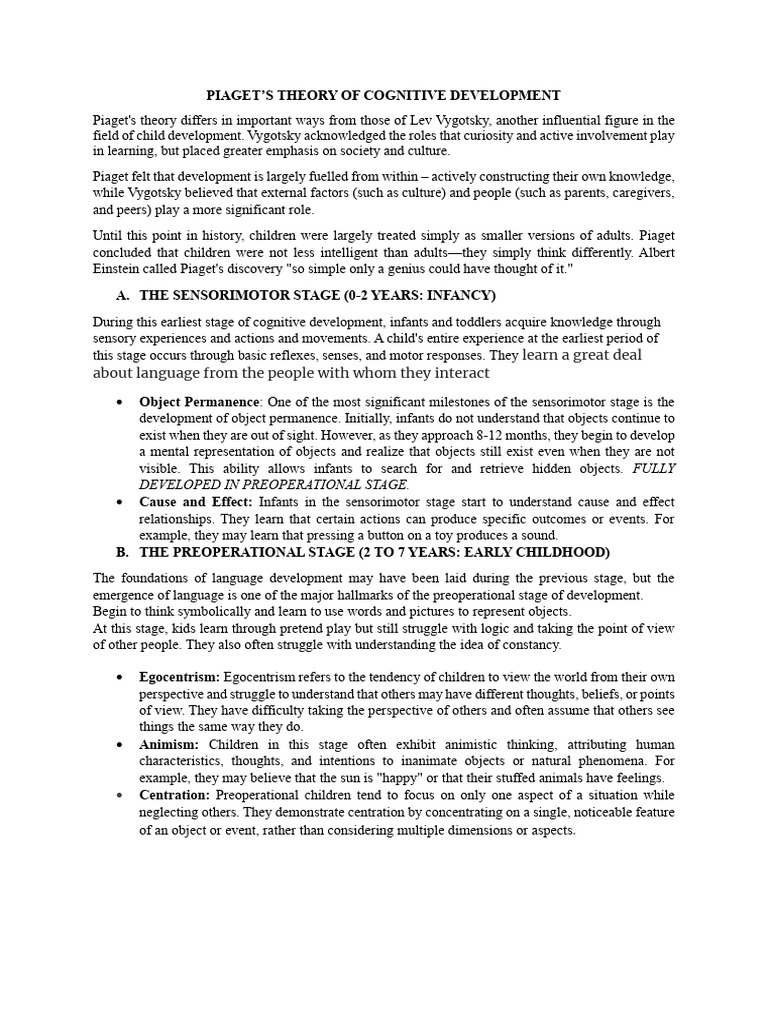 Piaget's Theory of Cognitive Developement | PDF | Cognitive Development ...