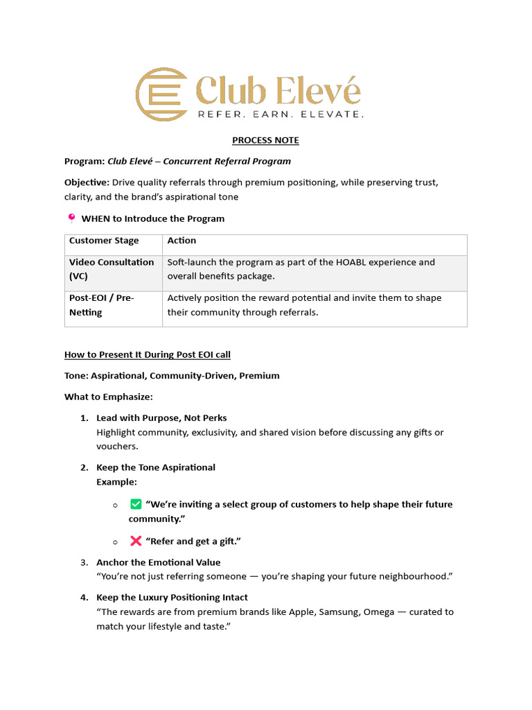 Club Elevé Process Note | PDF