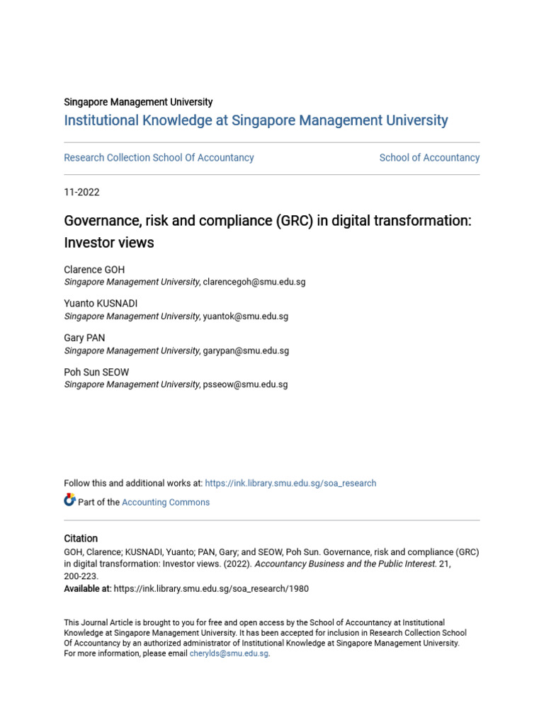 Governance Risk and Compliance (GRC) in Digital Transformation | PDF ...