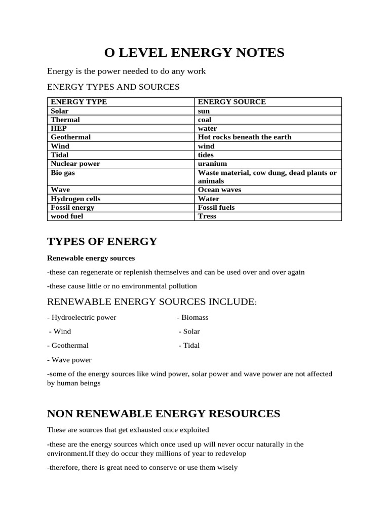 o Level Energy Notes Part Final | PDF | Energy Development | Fuel Oil