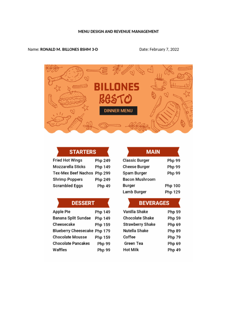 Menu Design and Revenue Management | PDF