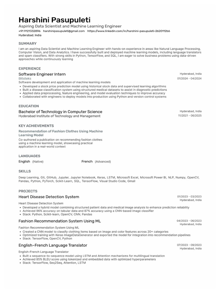 Harshini Pasupuleti - Data Engineer Intern | PDF