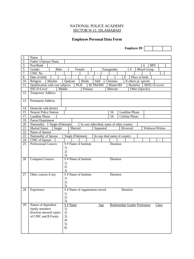 Personal Data Form 1 | PDF