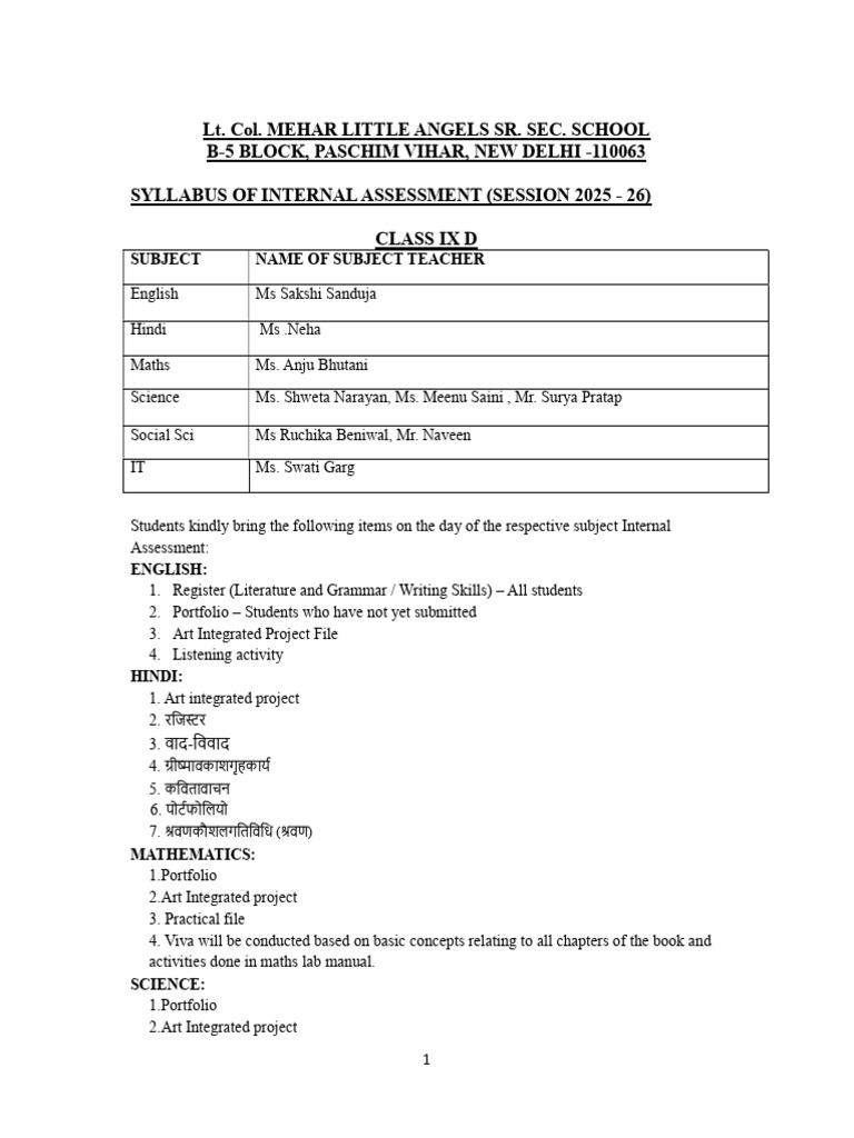 Annual Examination Syllabus Class Ix D (2025-2026) | PDF | Geometry