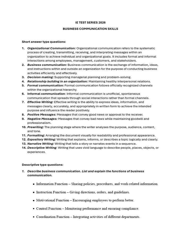 IE Business Communication Skills Test Series | PDF | Communication ...