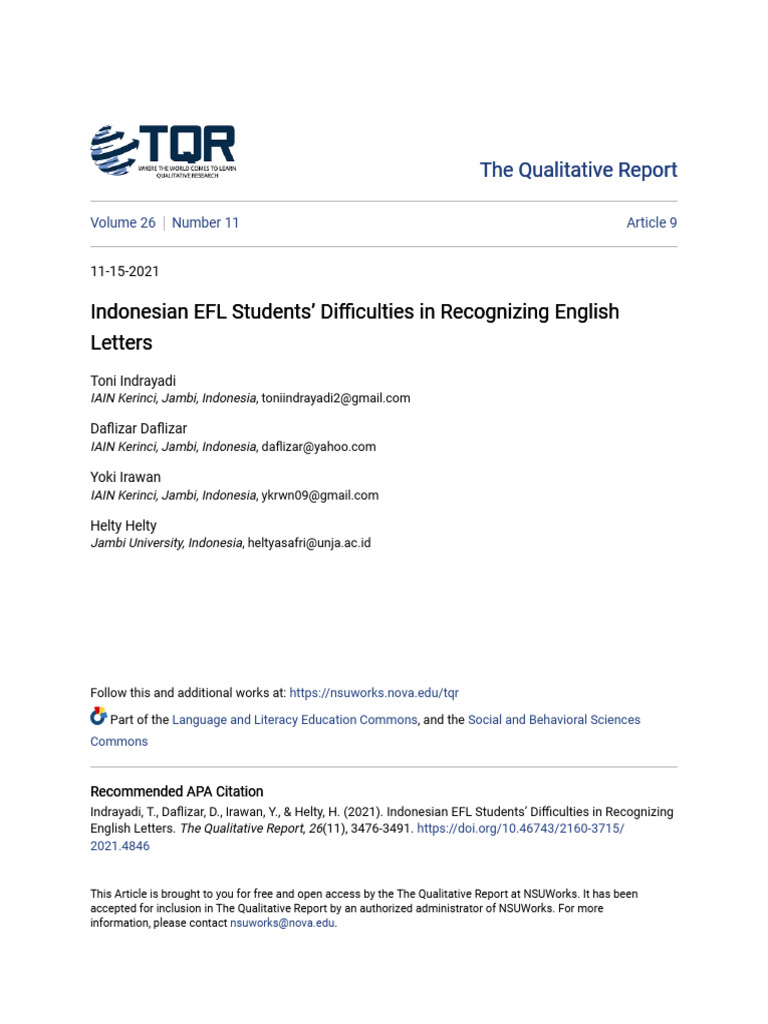 Indonesian EFL Students’ Difficulties in Recognizing English Indonesian ...