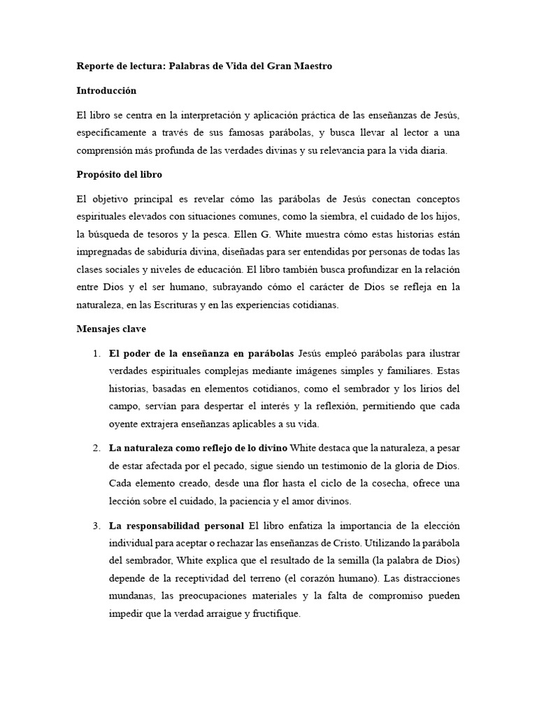 Reporte de Lectura - PDVG | PDF | Parábolas de Jesús | Cristo (título)