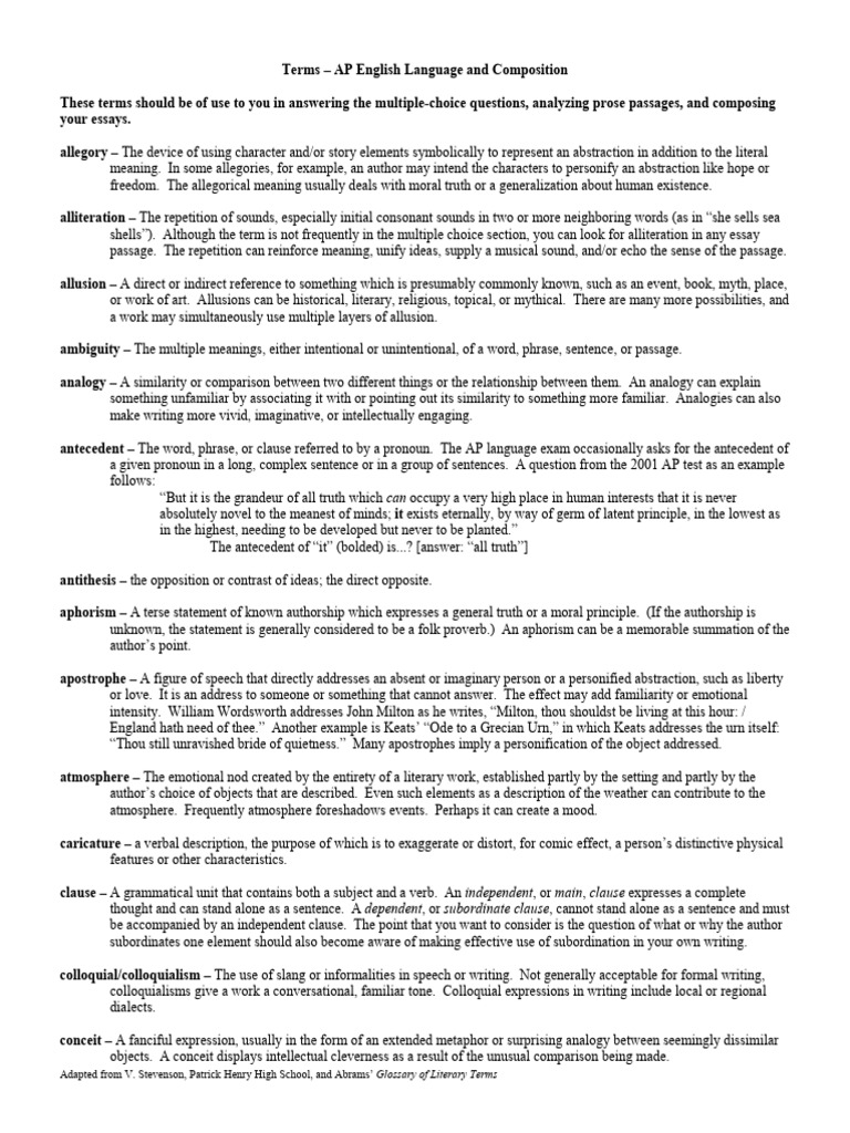 Terms AP English Language and Composition | PDF | Clause | Linguistics