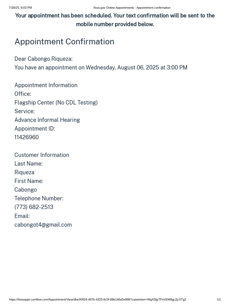 Ilsos - Gov Online Appointments - Appointment Confirmation | PDF