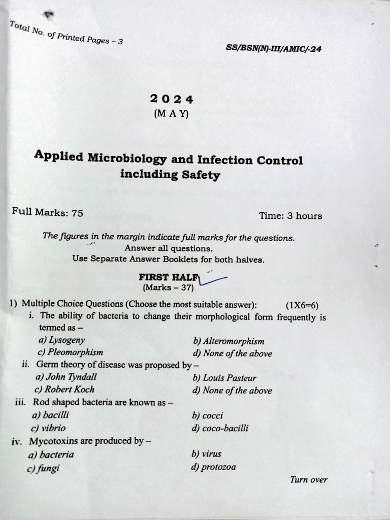3rd Semester Examination Papers | PDF | Bacteria | Infection