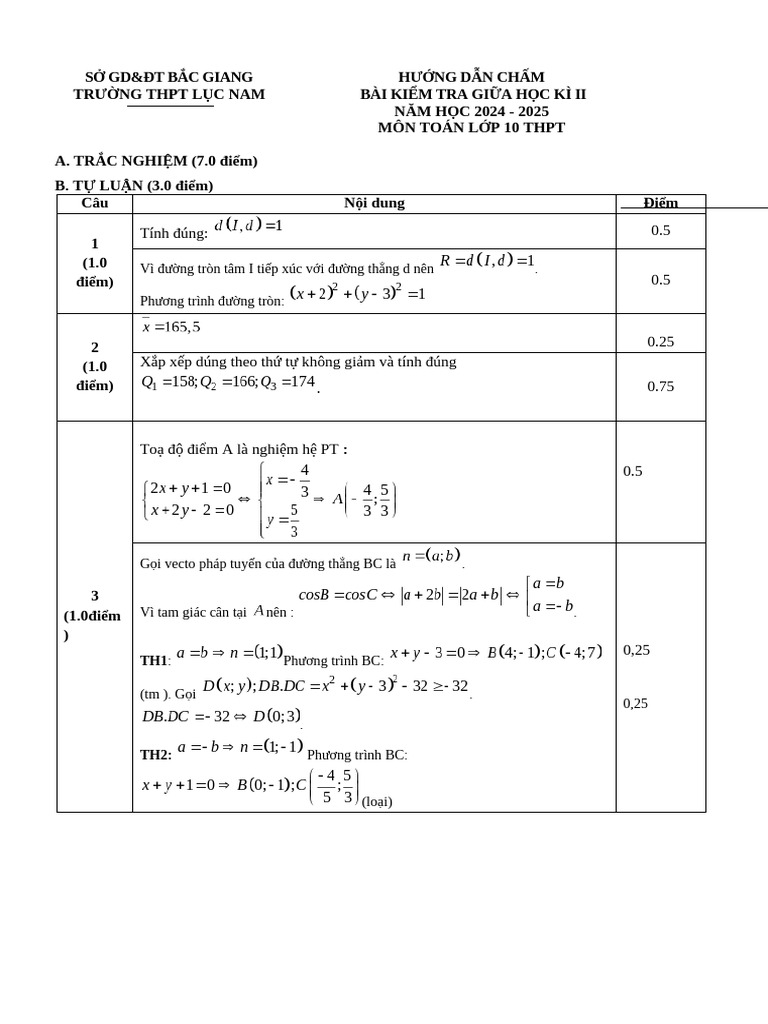 HDC Toan 10 GHK II (Nam Hoc 2024 - 2025) | PDF