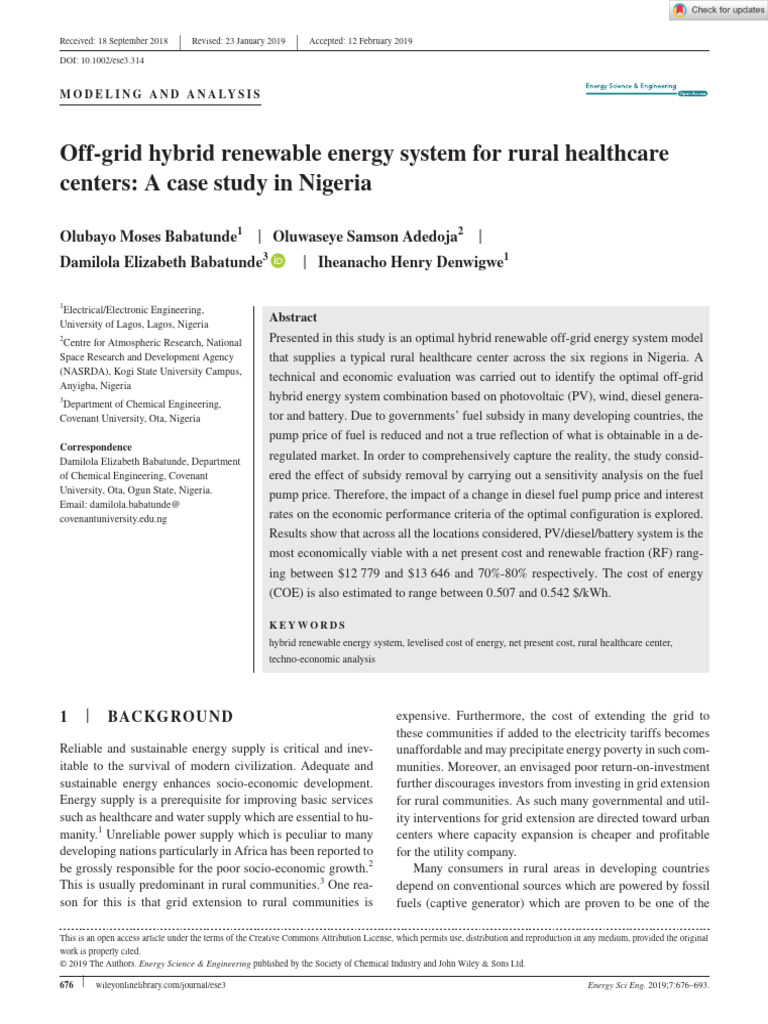 Off Grid Hybrid Renewable Energy System For Rural Healthcare Centers A ...