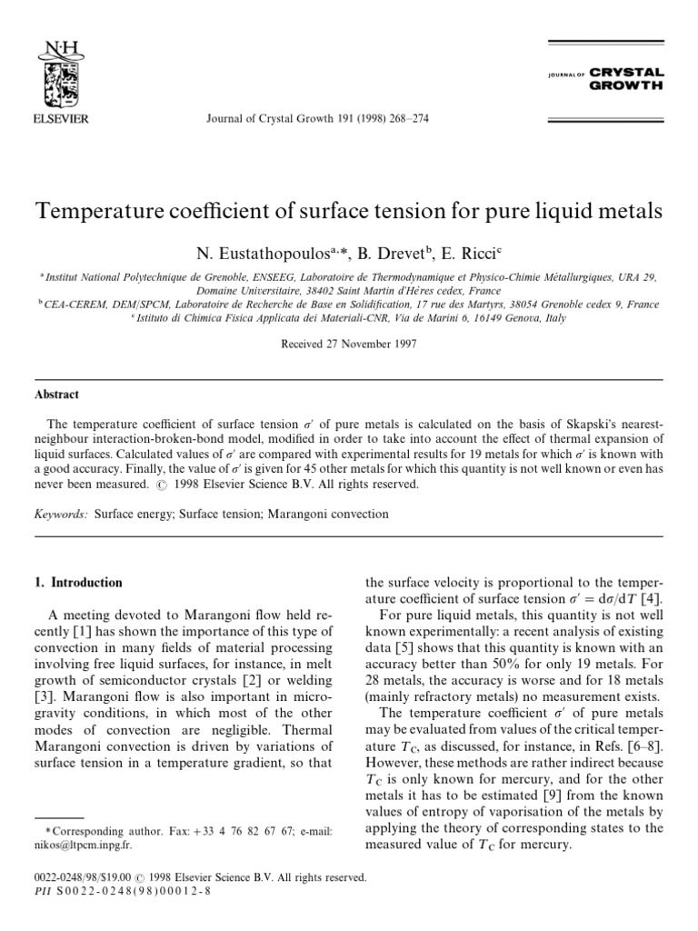 1998-Temperature Coeƒcient of Surface Tension For Pure Liquid Metals ...
