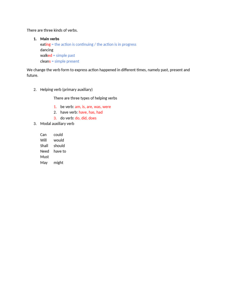 Note Verbs There Are Three Kinds of Verbs | PDF