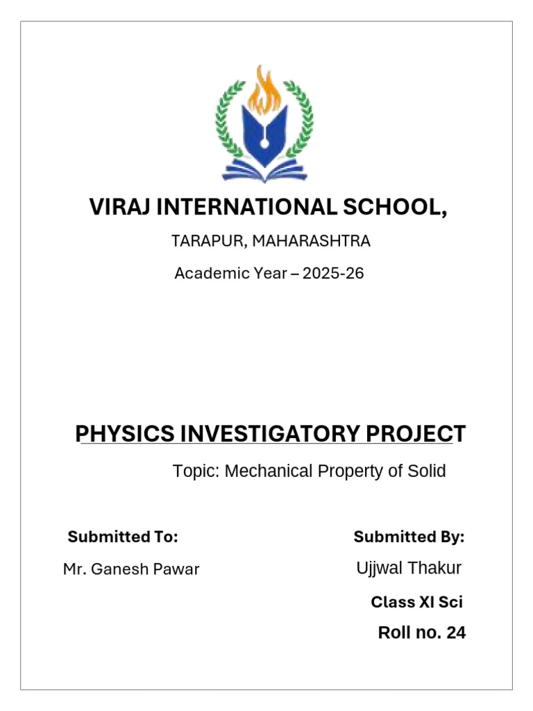 Physics Investigatory Project 2025 26 | PDF | Deformation (Engineering ...