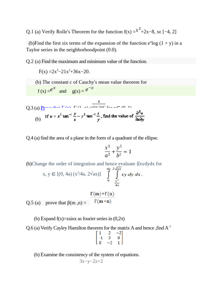 Maths-I Imp Questions | PDF