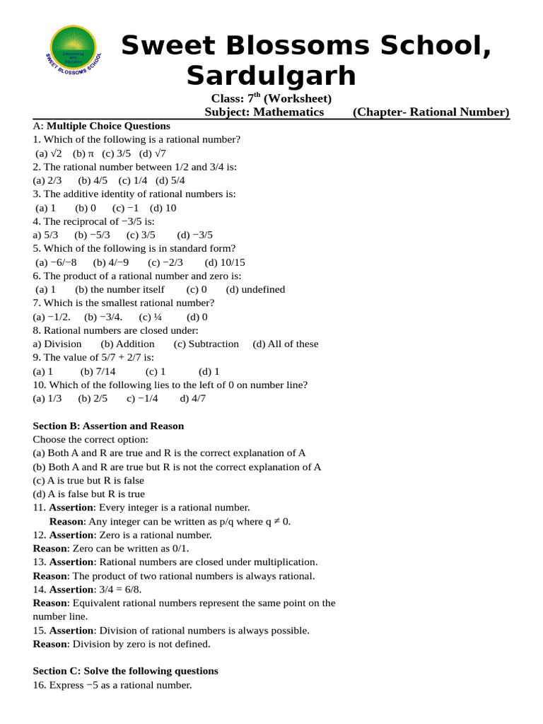 Worksheet 7th Holiday Homework | PDF | Numbers | Multiplication