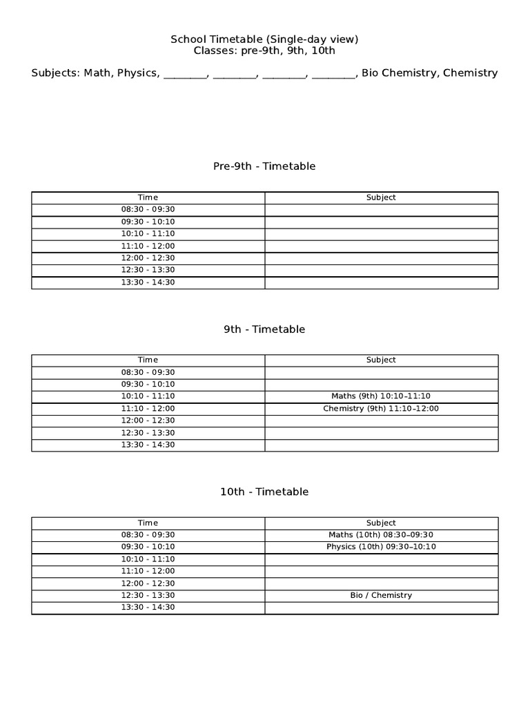Timetable | PDF