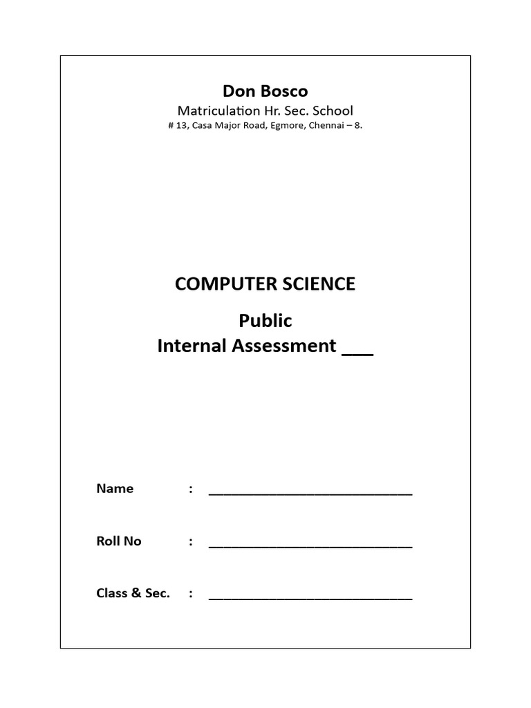 CS Internal Assessment Front Page | PDF