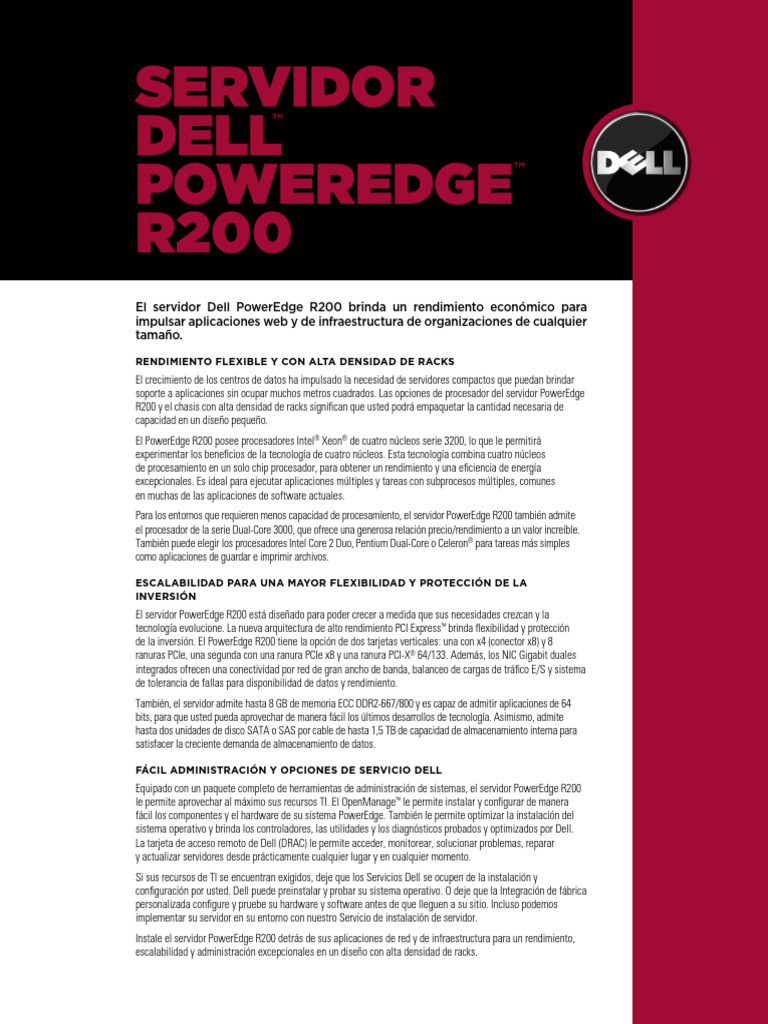 Poweredge r200 Spec Sheet Es | PDF | Microprocesador | Servidor ...