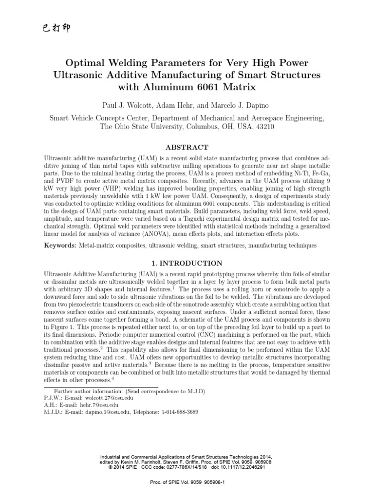 2014 - Optimal Welding Parameters For Very High Power Ultrasonic ...