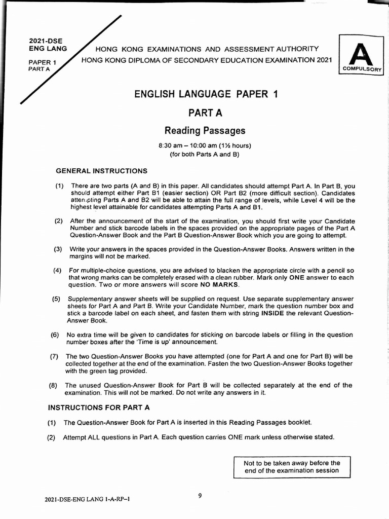 English Language Paper 1 A Reading Passages: ENG Lang | PDF