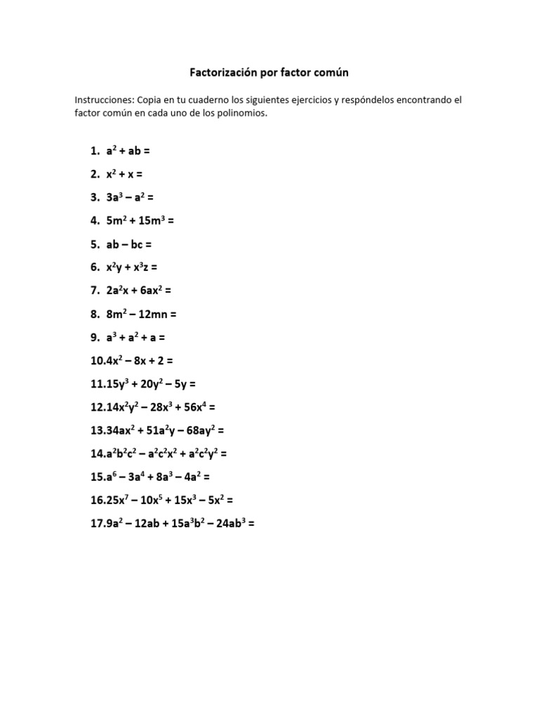 Factorizacion Por Factor Comun | PDF