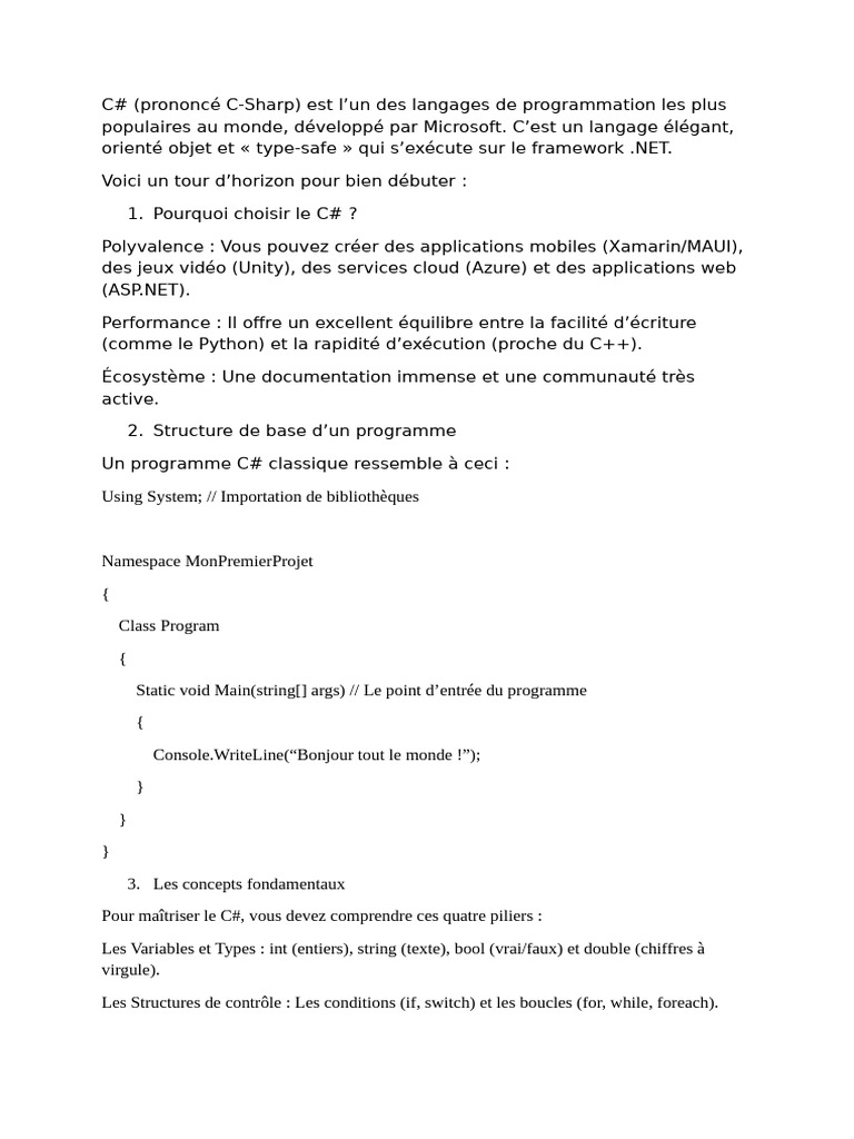 Bases Csharp | PDF | C# (Langage de programmation) | Python (Langage de ...