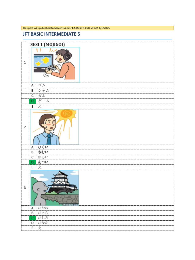 JFT Basic Intermediate 05+kunci Jawaban | PDF