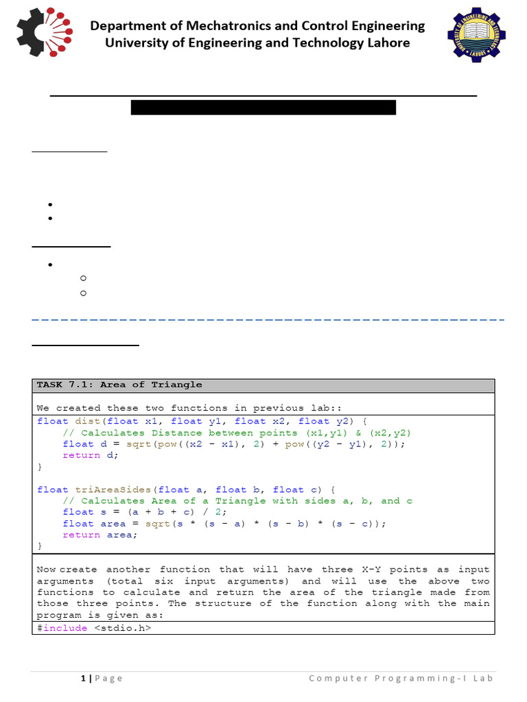 MCT-142L CP - Lab 07 - More On User Defined Functions | PDF | Function ...