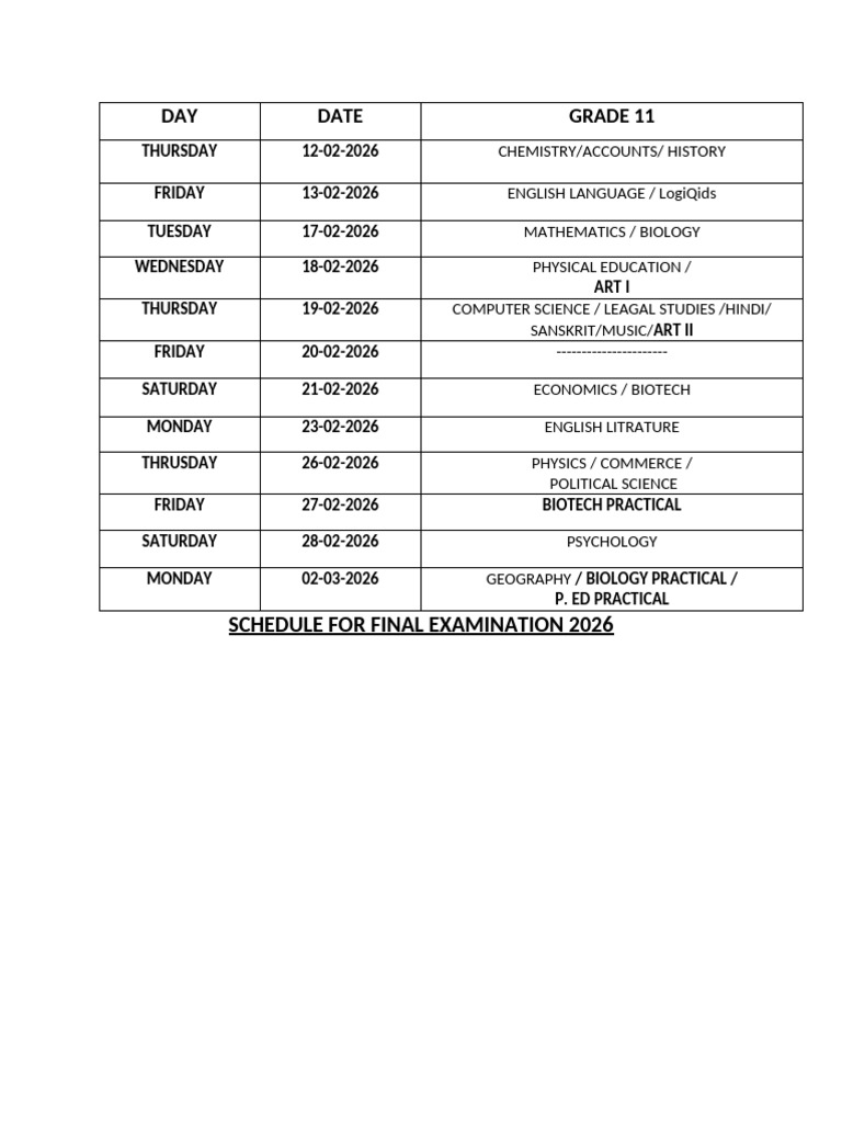 Date Sheet | PDF