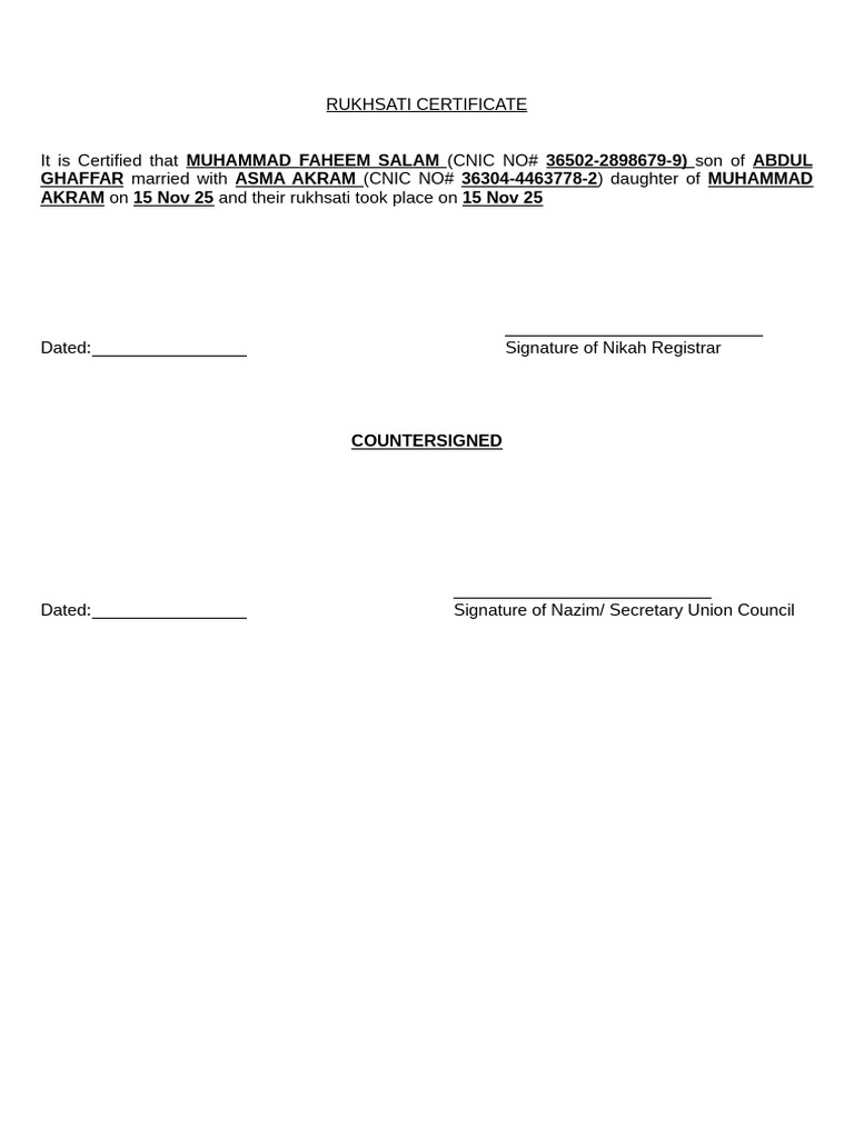 Rukhsati Certificate | PDF