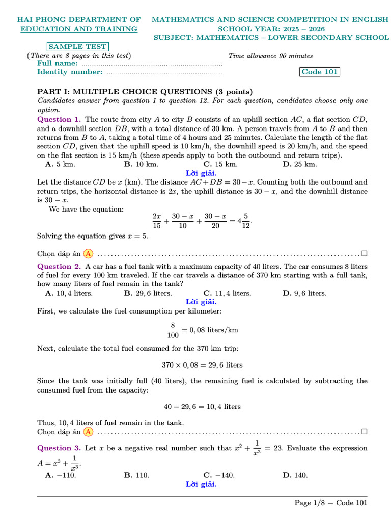 Sample Test 2026 | PDF | Square Root | Mathematics