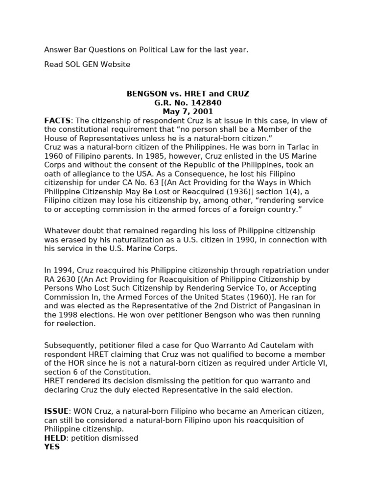 Bengson vs Hret | PDF | Naturalization | Citizenship
