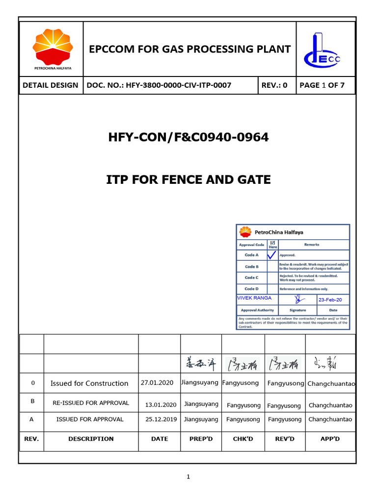 HFY-3800-0000-CIV-ITP-0007_0-ITP-fench and gate_Code_A | PDF | Wire ...
