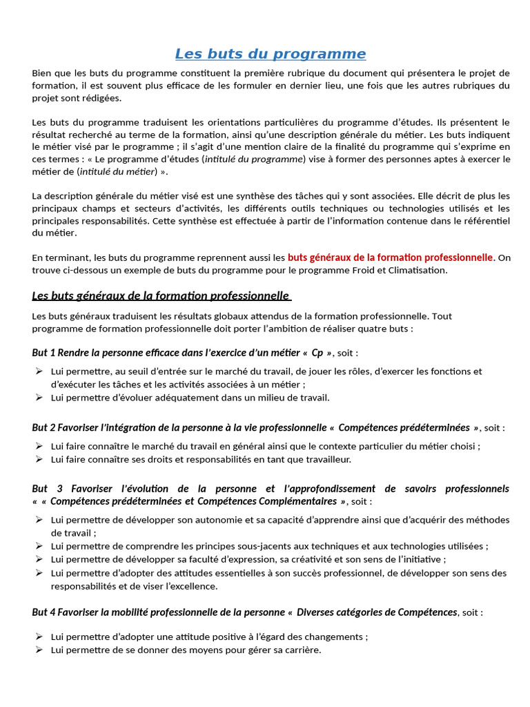 Les Buts Du Programme | PDF