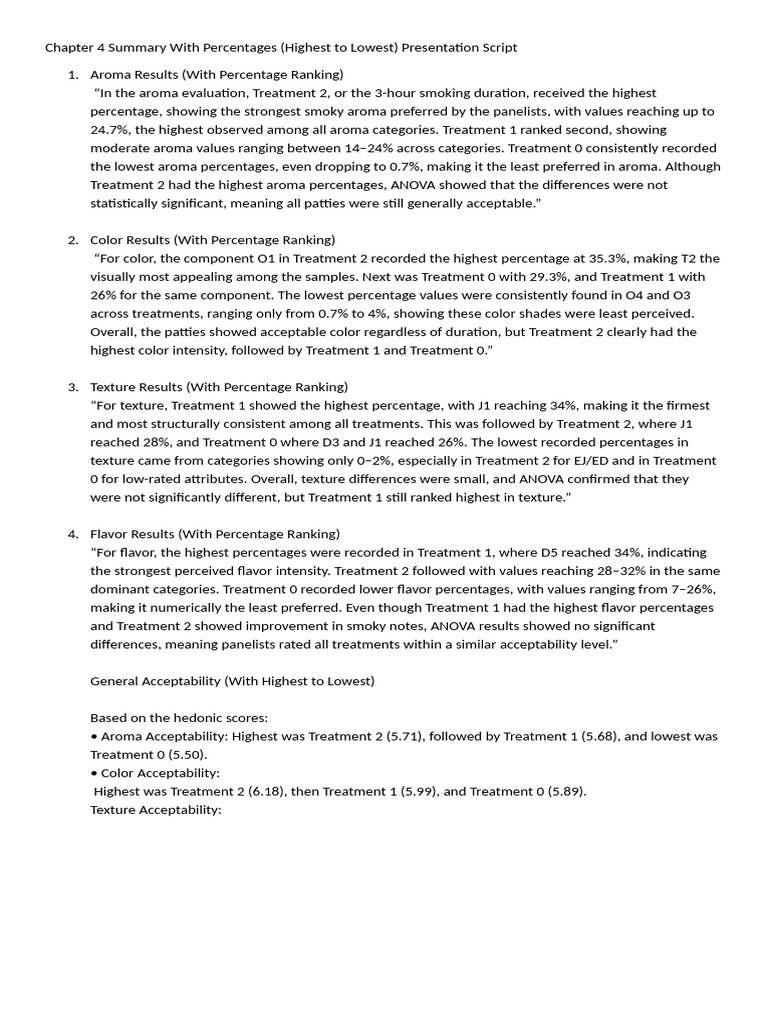 Chapter 4 Summary With Percentages | PDF | Odor