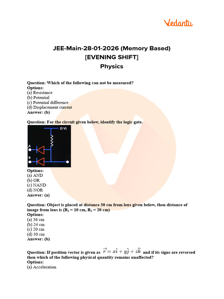 JEE Mains 2026 January 28 Shift 2 Question Paper Analysis Solutions PDF ...