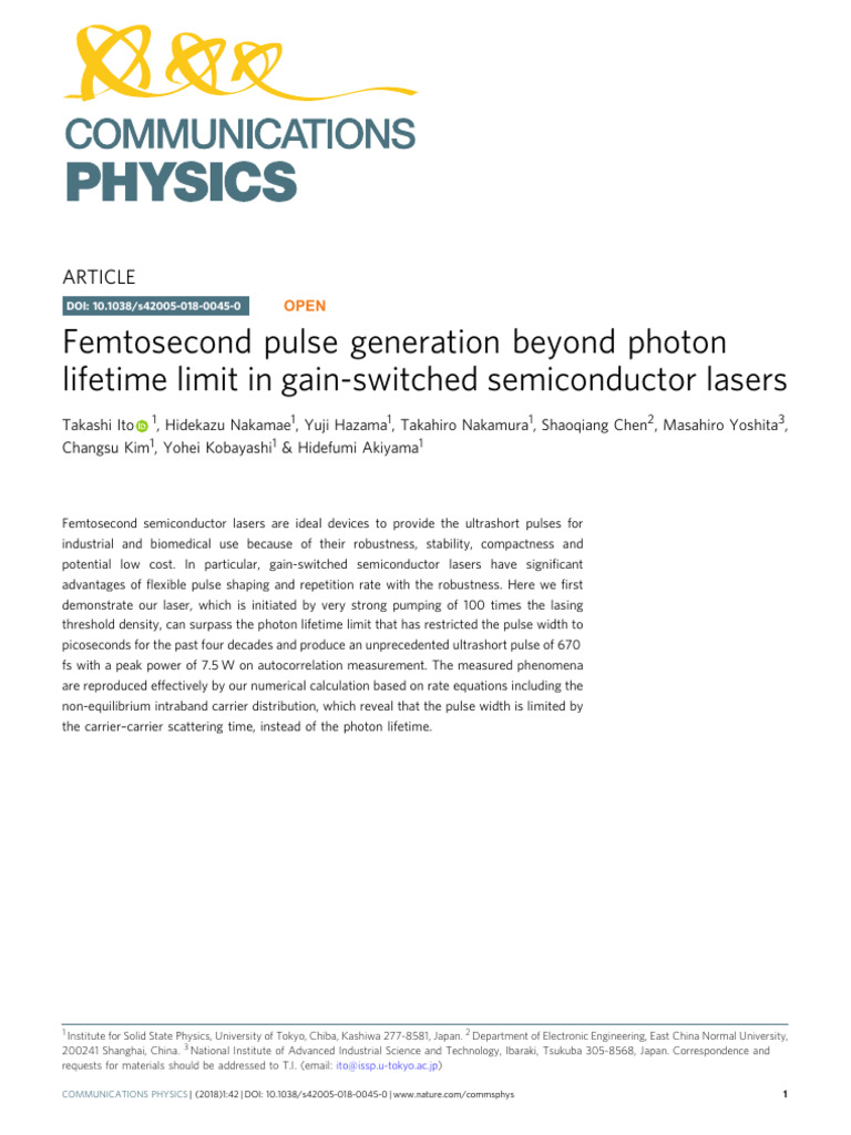 Femtosecond Pulse Generation Beyond Photon | PDF | Laser | Ultrashort Pulse
